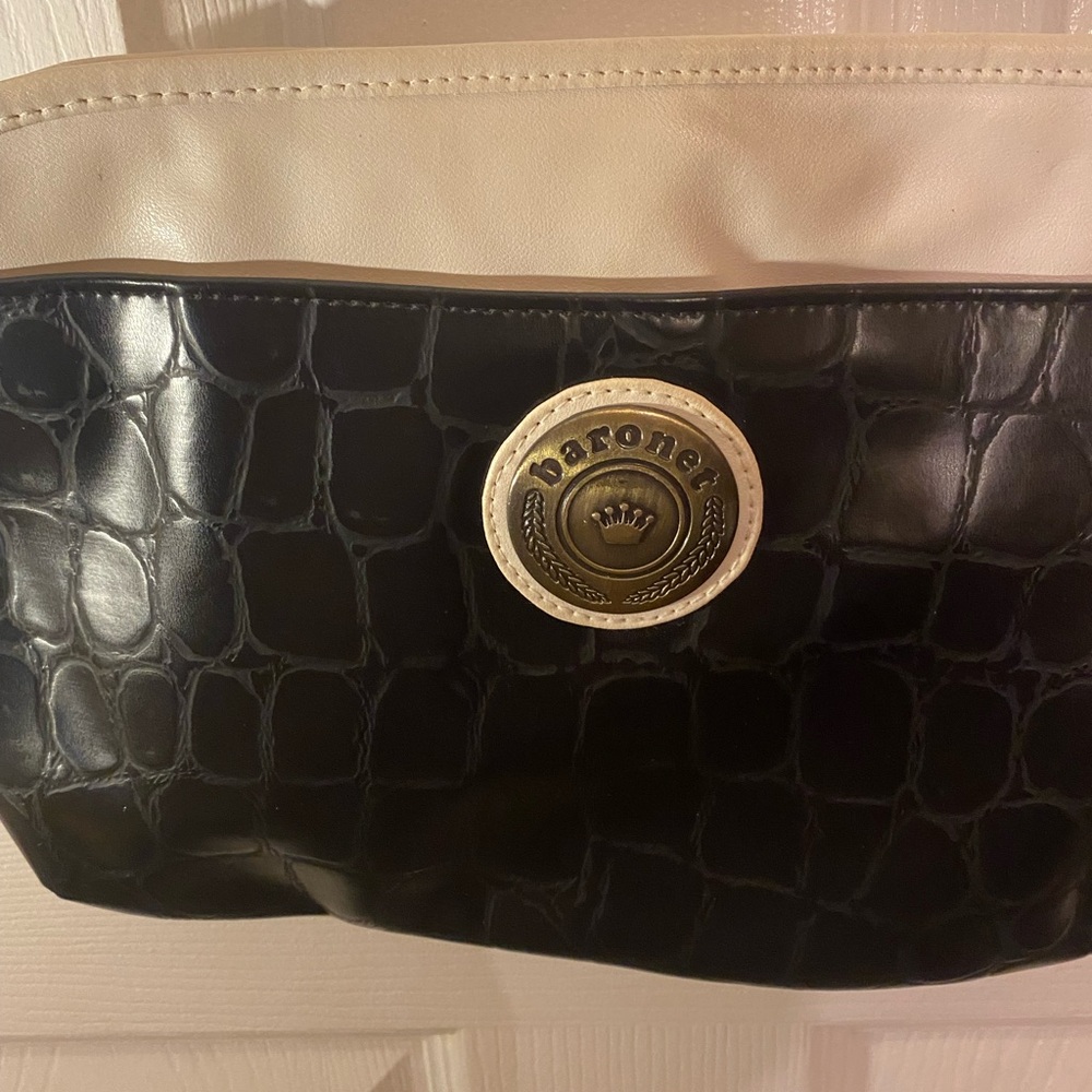 Black and Cream Crossbody Bag with Crocodile Embossed Pattern